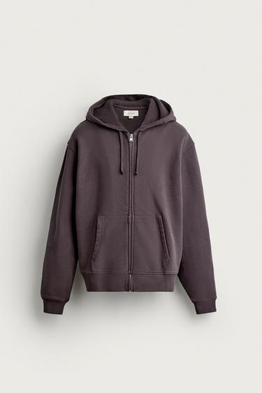 WASHED ZIP-UP HOODIE — Dark plum 1