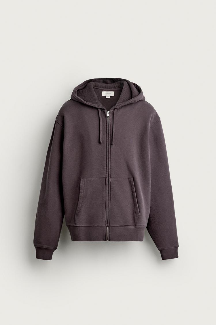 WASHED ZIP-UP HOODIE — Dark plum