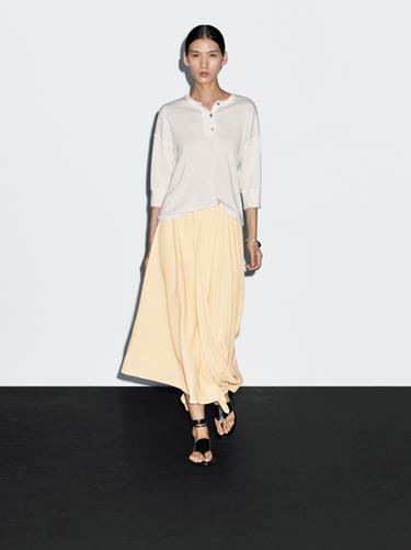 Denim midi skirt with plank detail - Jaune de Zara