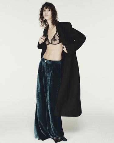 VELVET WIDE-LEG TROUSERS - Duck green by Zara