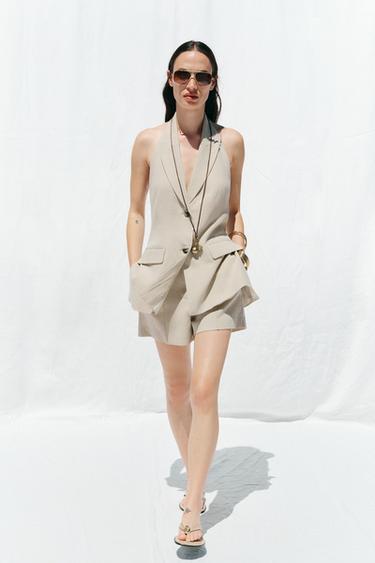 Zara HALTER LINEN VEST - Light beige - Image 0
