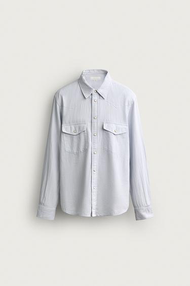 COTTON/LINEN WESTERN REGULAR FIT SHIRT - Sky blue by Zara