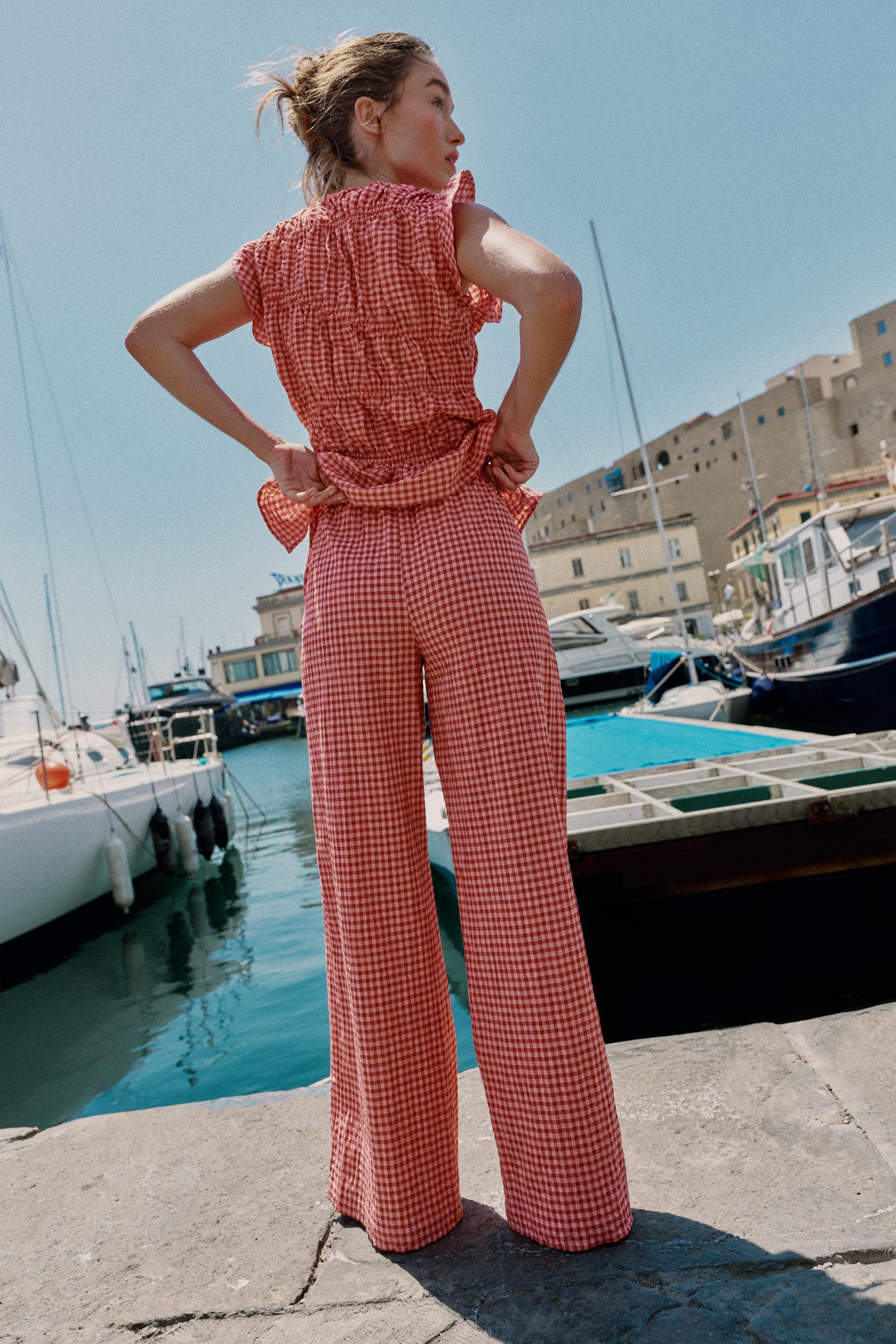 Zara Pötikareli Geniş Paça Pantolon görsel 5