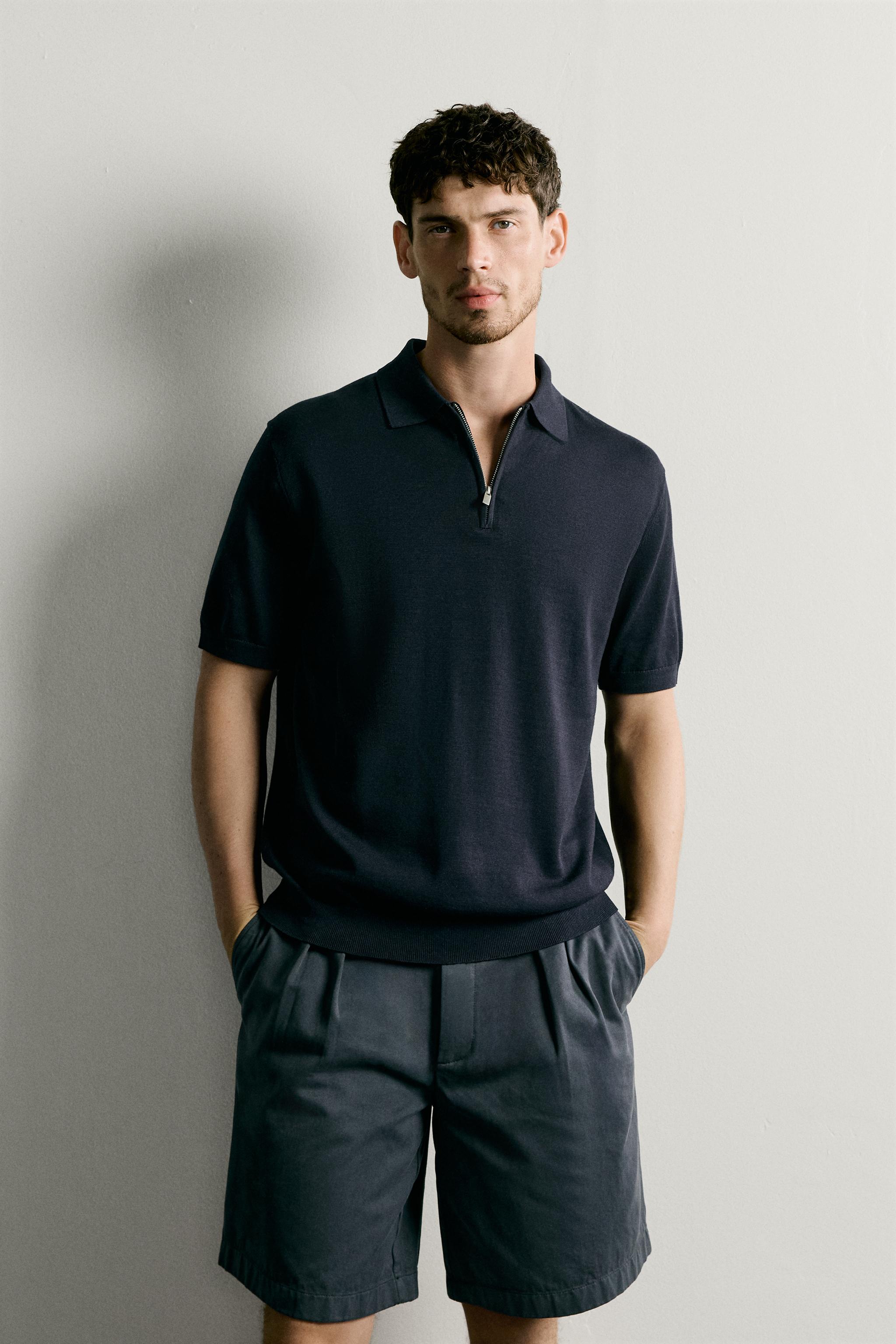 REGULAR FIT KNIT ZIP POLO SHIRT — Navy blue
