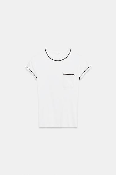 T-SHIRT WITH METALLIC THREAD TRIM - White by Zara