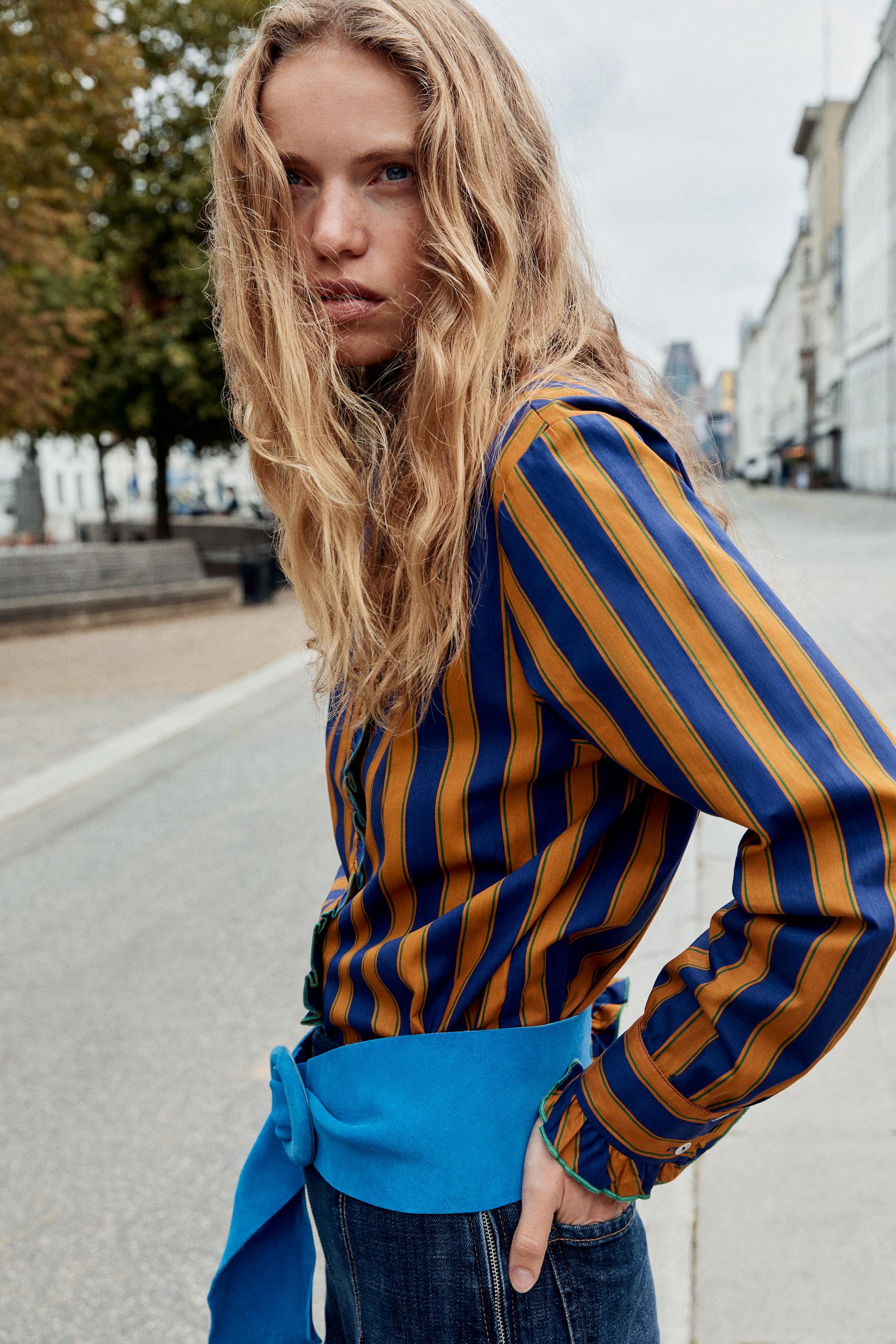 Zara ÇİZGİLİ VOLANLI BLUZ görsel 4