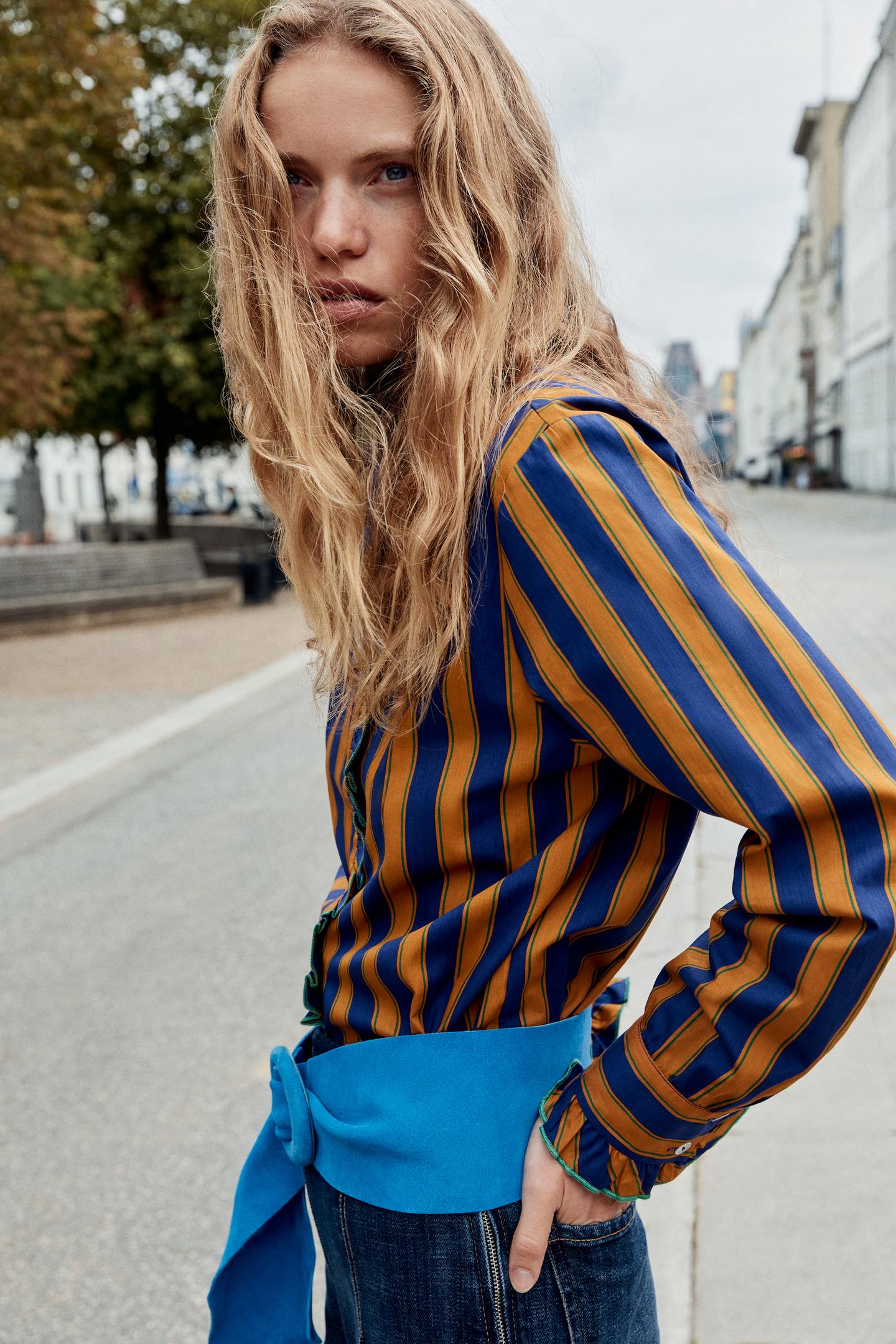 Женская блузка Zara Striped Ruffle Blouse, цвет: Разноцветный — фото 4