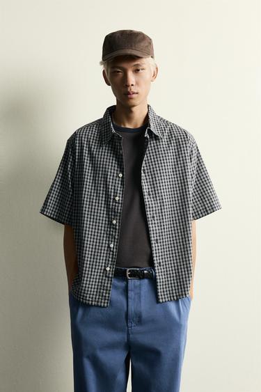 RELAXED FIT CHECK JACQUARD SHIRT - Blue by Zara