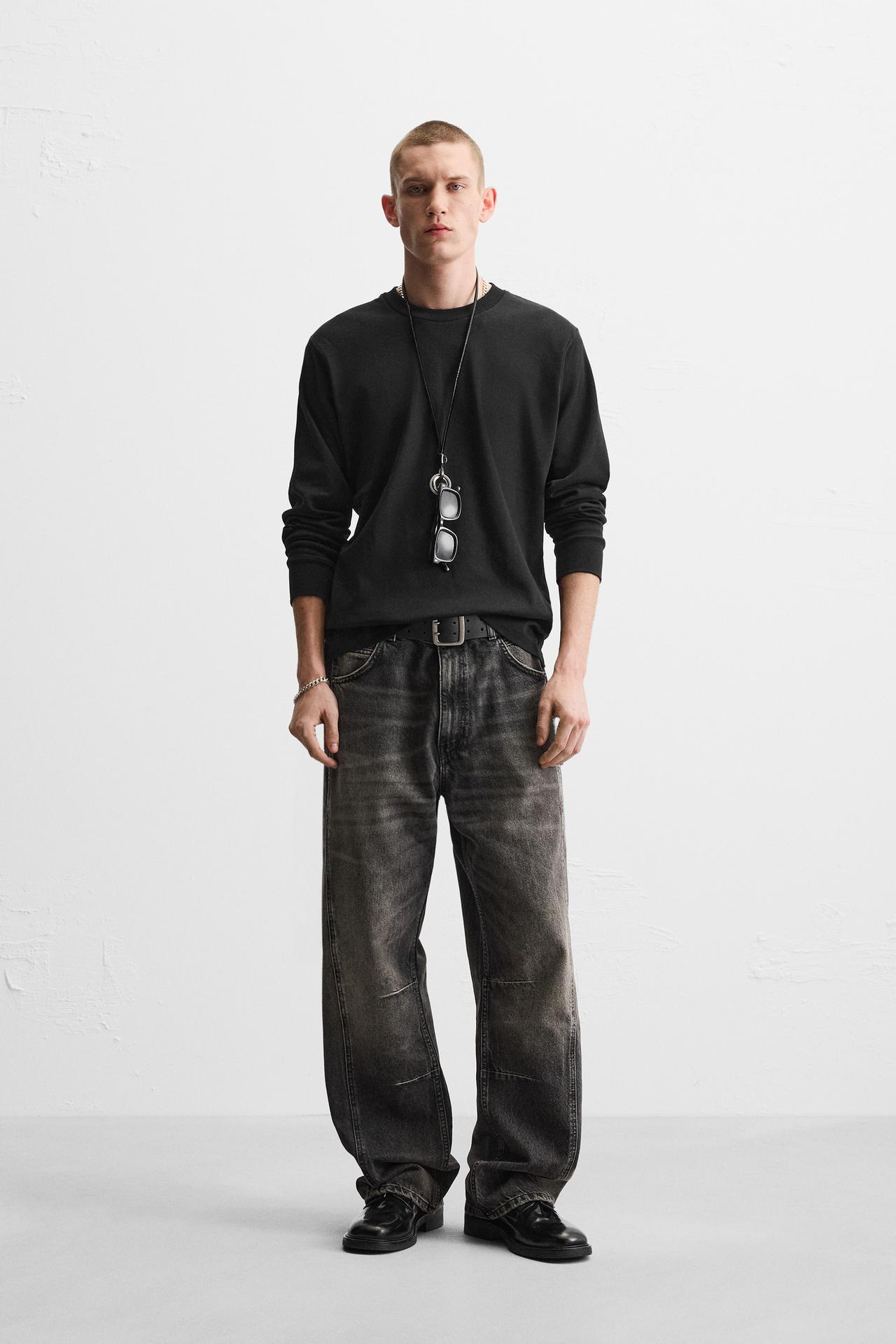 Zara BAGGY FIT JEANS WITH SEAMS - Charcoal