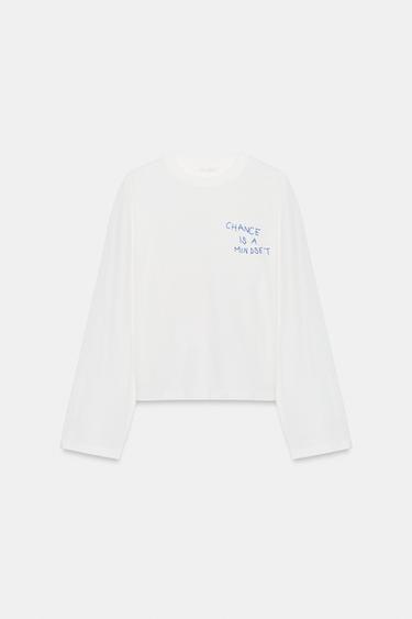 Zara 圖案文字 T 恤 - 磨白色