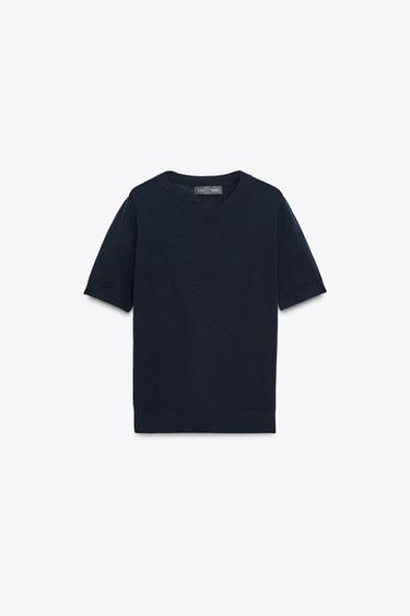 100% WOOL SHORT SLEEVE TOP - Navy blue by Zara - Image 4