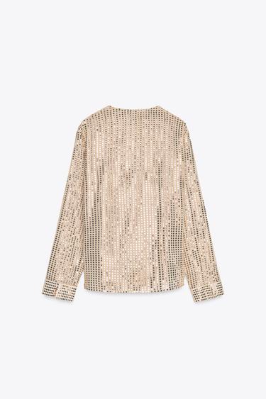 SEQUIN CROSSOVER BLOUSE - Gold by Zara - Image 8