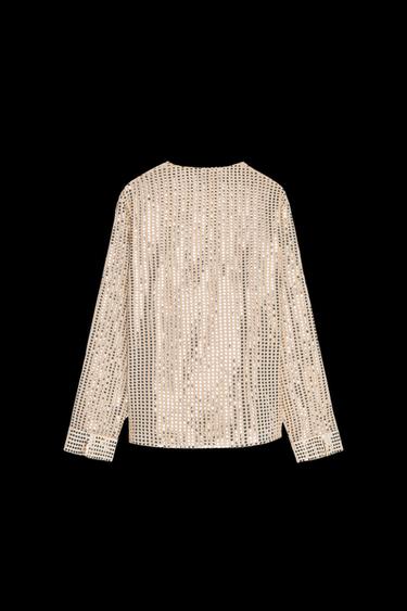 Zara SEQUIN WRAP BLOUSE - Gold