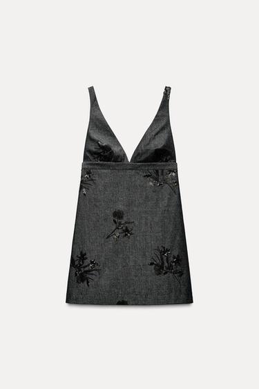 VESTIDO DENIM COM LANTEJOULAS ZW COLLECTION - Azul da Zara