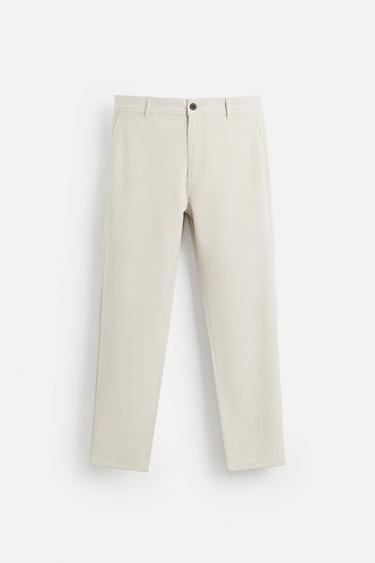 Zara TEXTURED STRETCH PANTS - Light sand