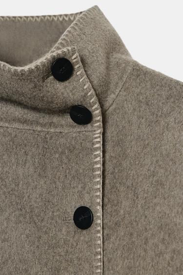 ZW COLLECTION WOOL BLEND TOPSTITCHED JACKET - Brown / Taupe by Zara - Image 6