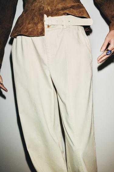 WIDE-LEG TROUSERS WITH BELT - Ecru by Zara - Image 3