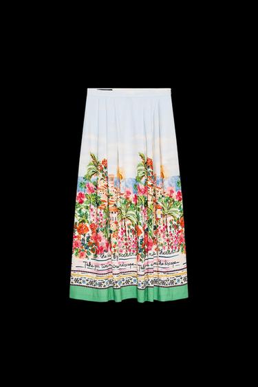 Zara PRINTED LAYERED MIDI SKIRT - Multicolored - Image 0