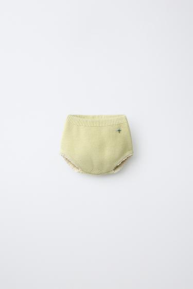 KNIT BRIEFS WITH LACE TRIM AND FLORAL EMBROIDERY - Light green by Zara