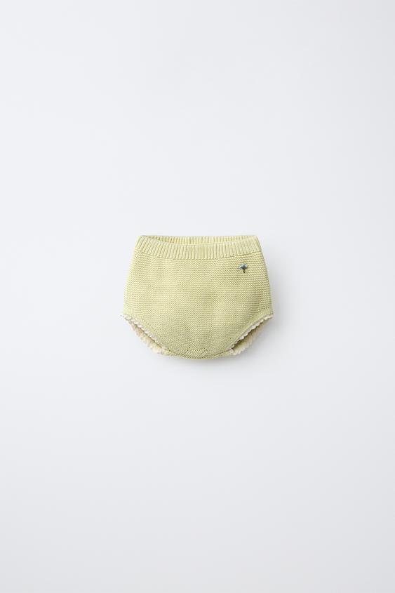 KNIT BRIEFS WITH LACE TRIM AND FLORAL EMBROIDERY - Light green by Zara - Image 0