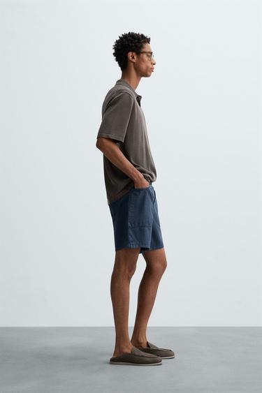 COTTON-BLEND KNIT POLO SHIRT - Black / Brown by Zara - Image 3