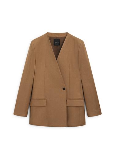 Blazer croisé sans revers en lin - Marron clair de Zara