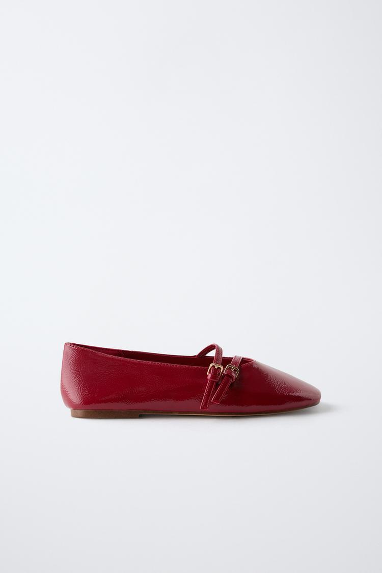 ballerina red leather flat shoes