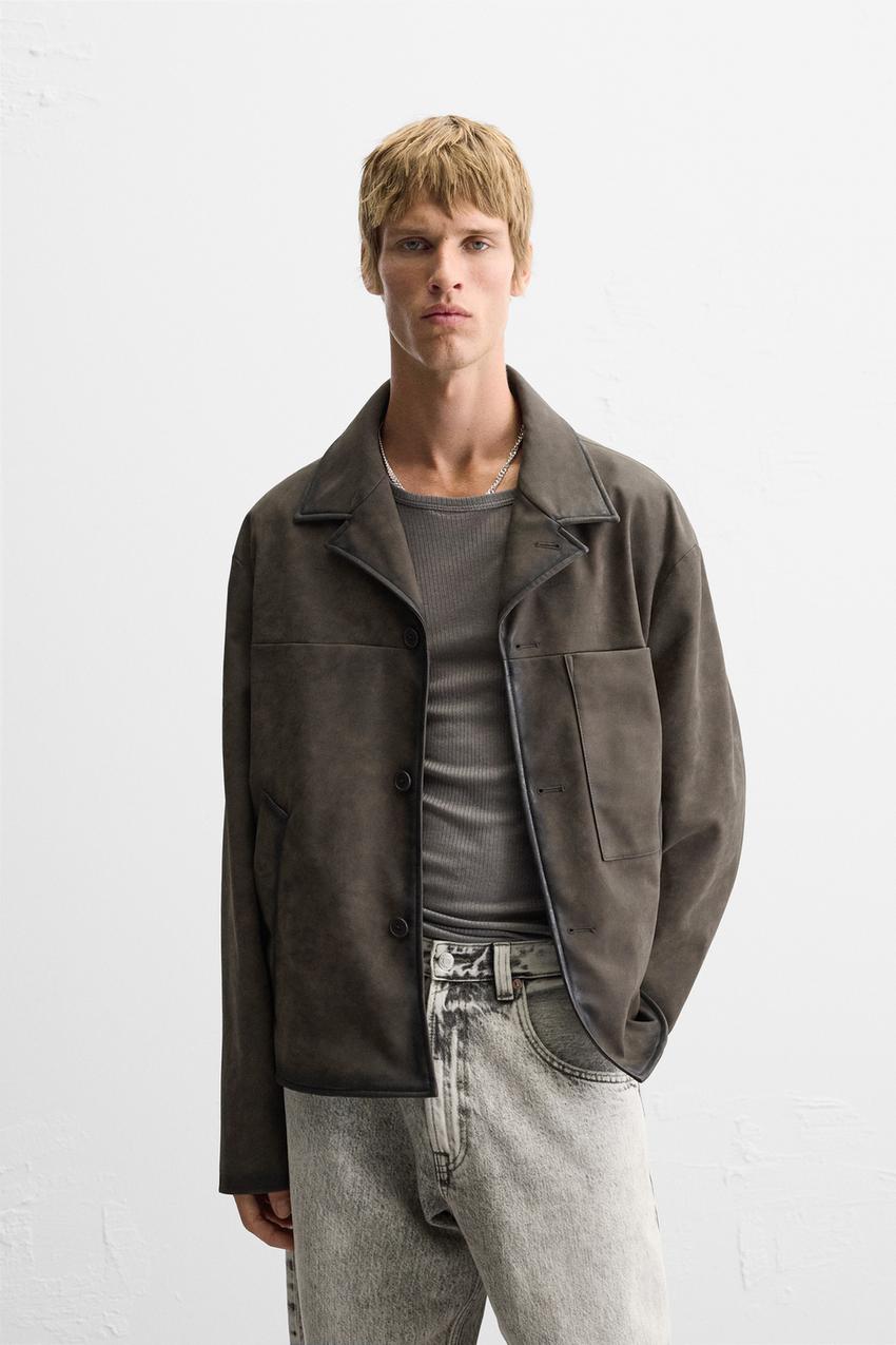 ウォッシュ加工フェイクレザージャケット - ブラウン | ZARA Japan / 日本 