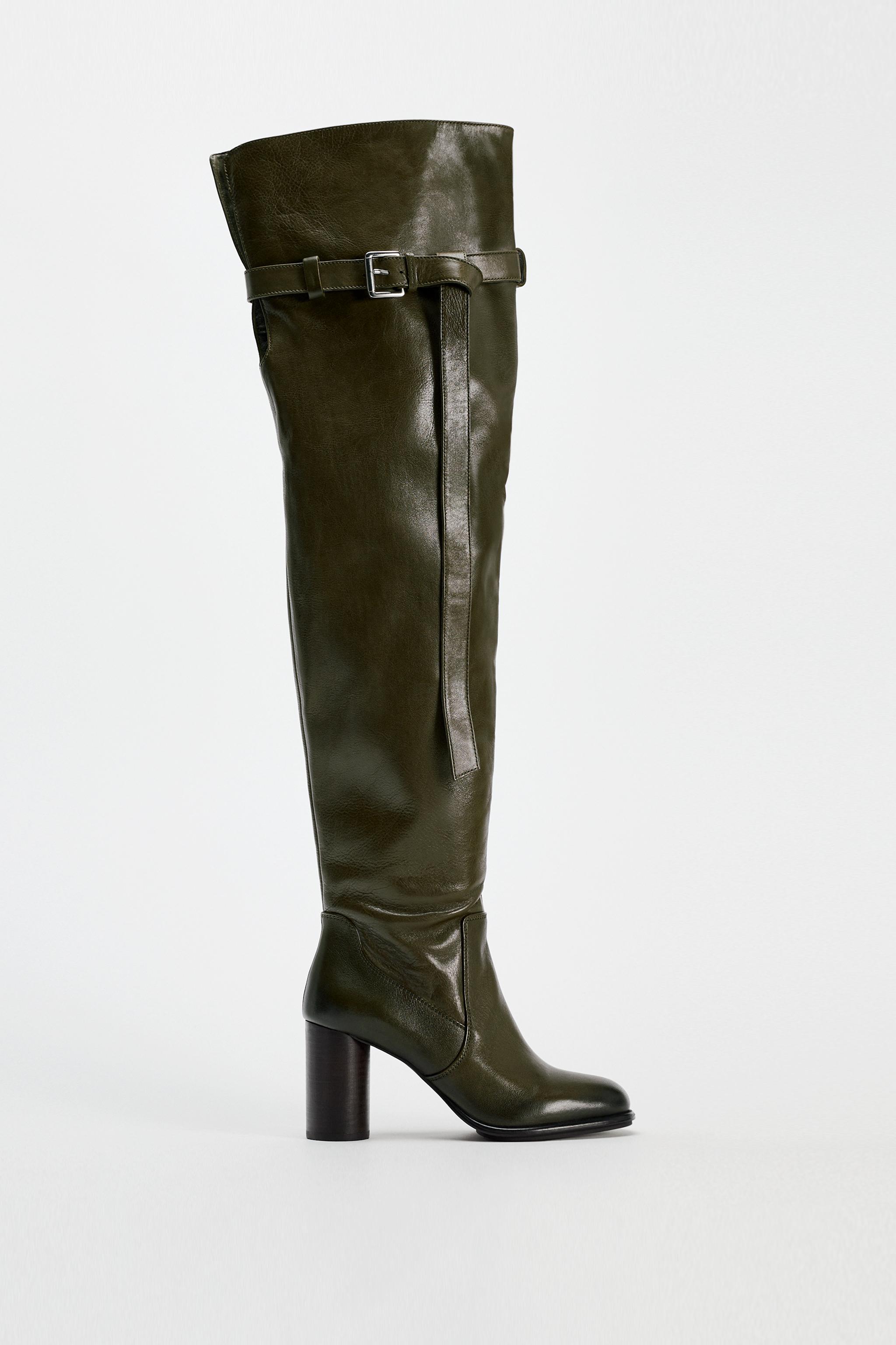 HEELED LEATHER KNEE HIGH BOOTS