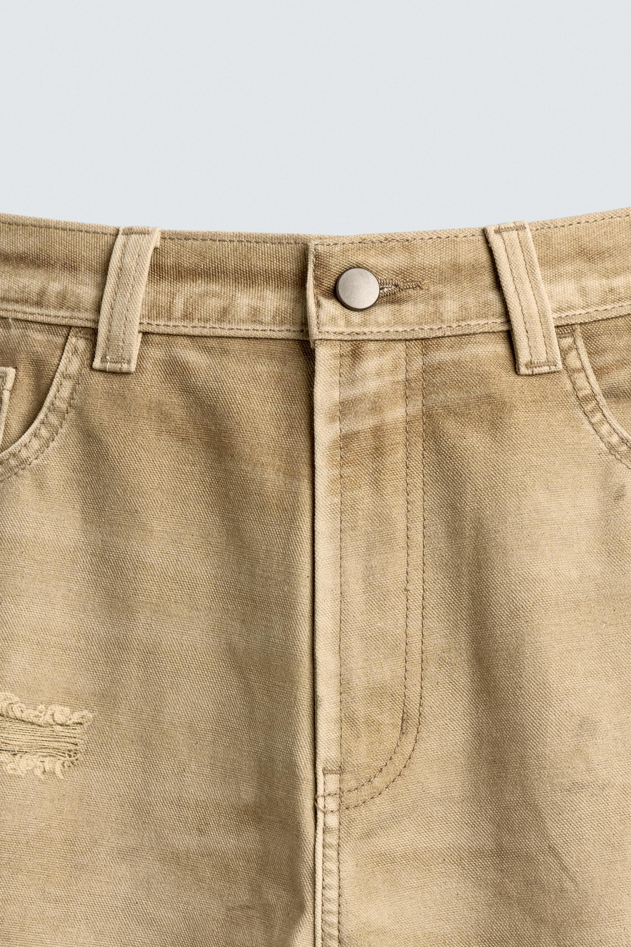WASHED PRINT STRAIGHT FIT PANTS