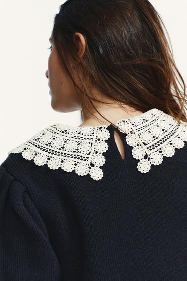 SHORT SLEEVE CROCHET KNIT JUMPER - Navy blue by Zara - Image 3