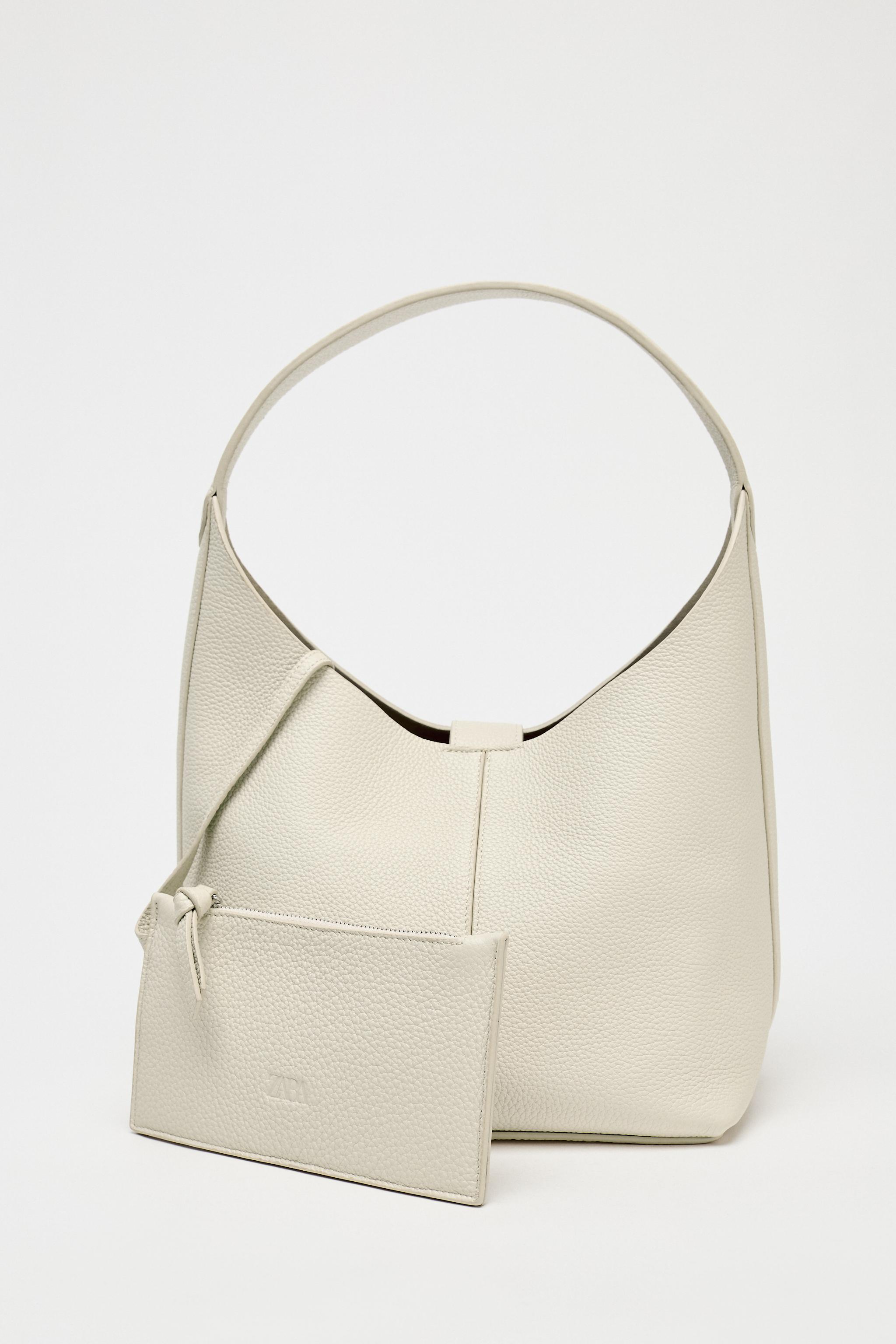 GRAINED EFFECT LEATHER BUCKET BAG - Ecru | ZARA United Kingdom