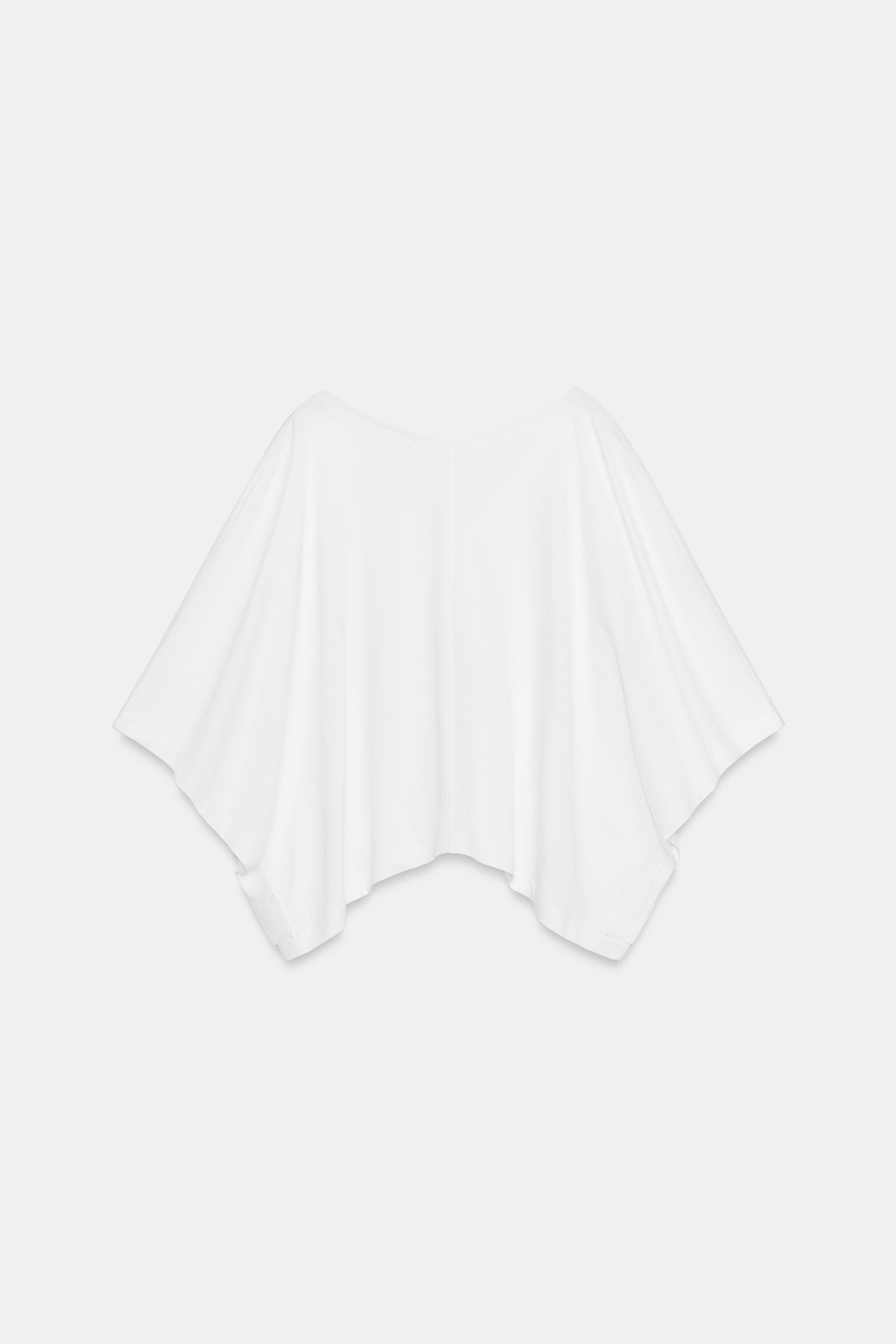 Zara PAMUKLU PELERİN KESİM T-SHIRT görsel 6