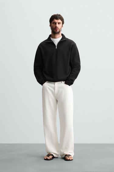 Zara BASIC QUARTER-ZIP SWEATSHIRT - Black
