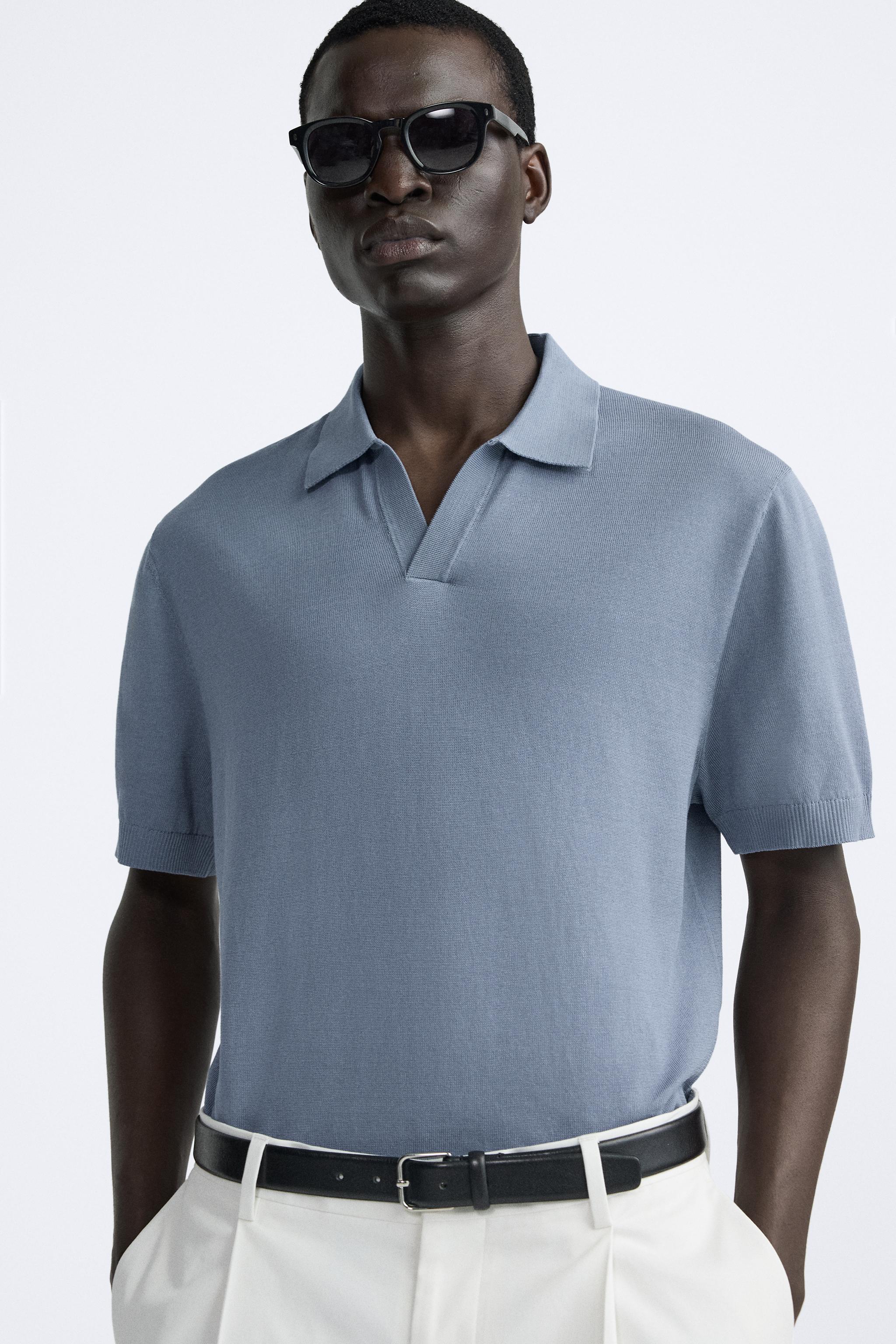 TEXTURED KNIT POLO - Blue