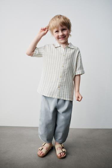CAMISA DE TEXTURA ÀS RISCAS - Cru / Azul da Zara