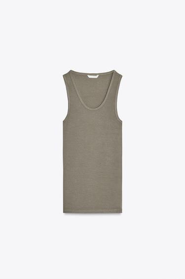 ÄRMELLOSES T-SHIRT AUS BAUMWOLLE UND MODAL - Khaki von Zara