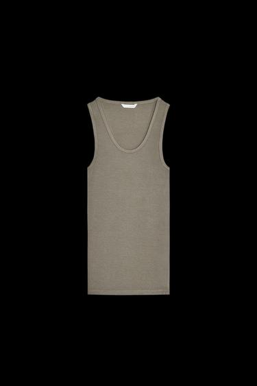 ÄRMELLOSES T-SHIRT AUS BAUMWOLLE UND MODAL - Khaki von Zara - Bild 0