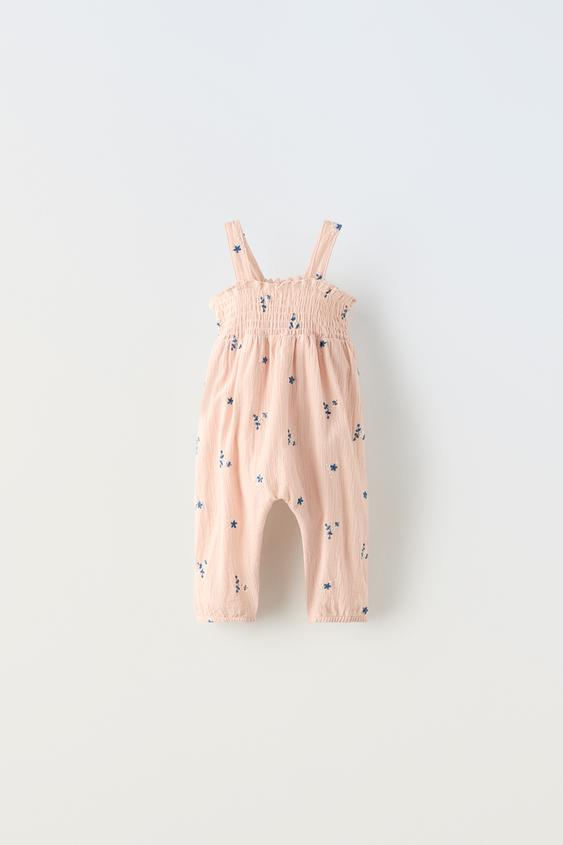 DUNGAREES WITH FLORAL EMBROIDERY - Pale pink | ZARA India