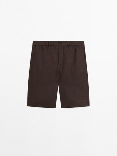 Zara Lightweight 100% linen Bermuda shorts - Chocolate