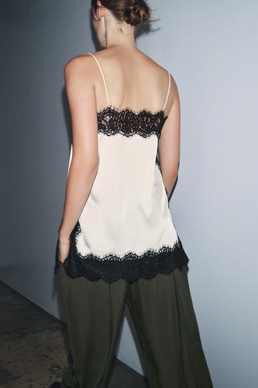 ZW COLLECTION SATIN LACE TOP - Black / White by Zara - Image 2