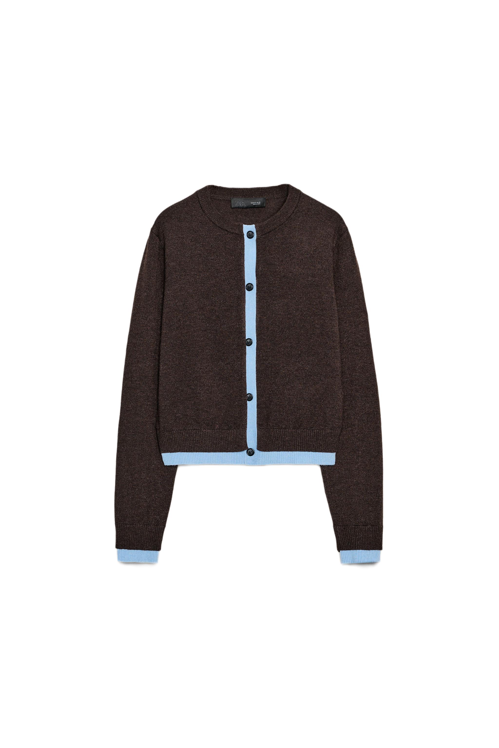 コントラストニットカーディガン コントラストニットカーディガン - ブラウン | ZARA Japan / 日本