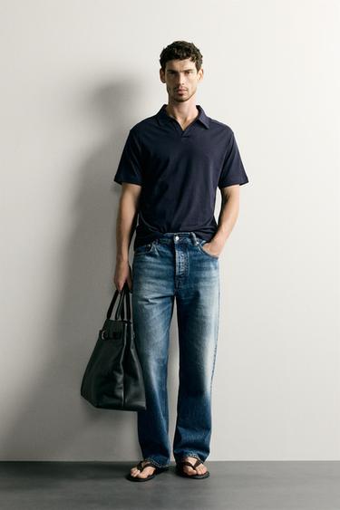 FLUID STRIPED REGULAR FIT POLO SHIRT - Navy blue by Zara