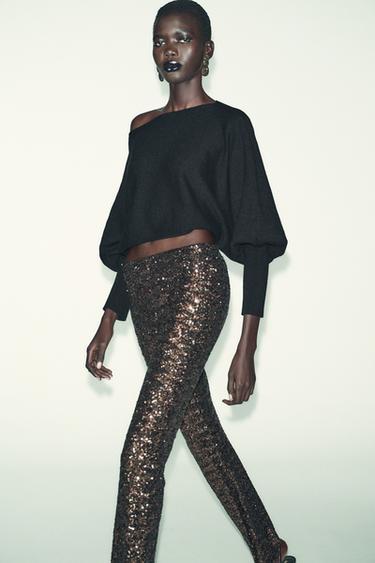 PULL COURT EN MAILLE À MANCHES BOUFFANTES - Noir de Zara - Image 2