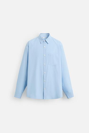 CHEMISE EN POPELINE AVEC POCHE - Bleu ciel de Zara - Image 7