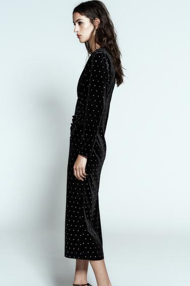 ROBE MIDI EN VELOURS BRILLANT - Noir de Zara - Image 4