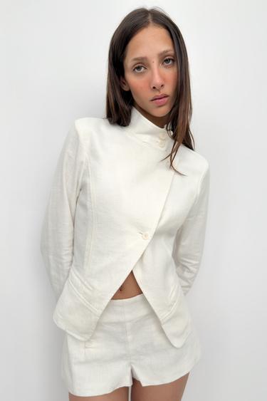 VESTE CROISÉE RAMIE - Blanc de Zara