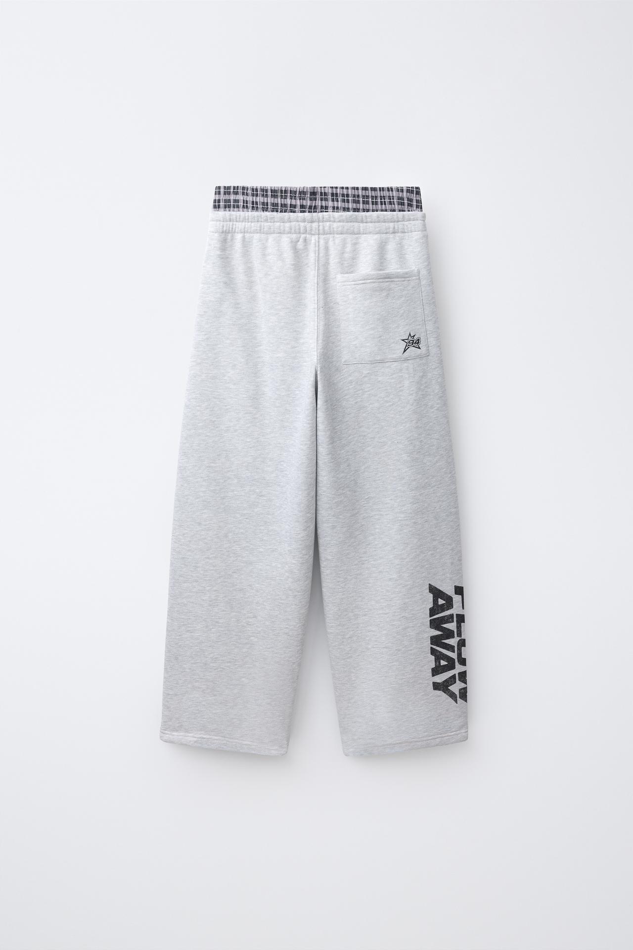 STRAIGHT-LEG DOUBLE-WAISTBAND PANTS — Gray marl