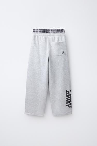 STRAIGHT-LEG DOUBLE-WAISTBAND PANTS — Gray marl 2