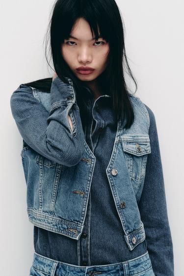 Zara Z1975系列剪裁牛仔背心 - 中藍色